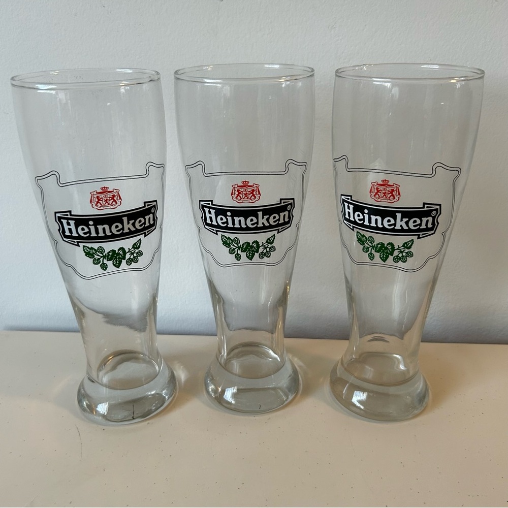 Heineken 9” Tall Clear Beer Pilsner Glasses Set 3